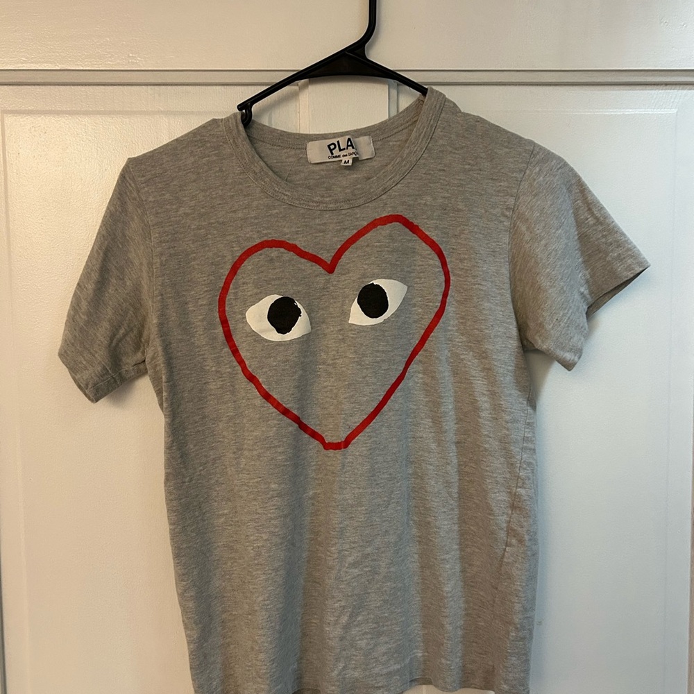 Comme des Garcons PLAY Gray Tee with Red Heart